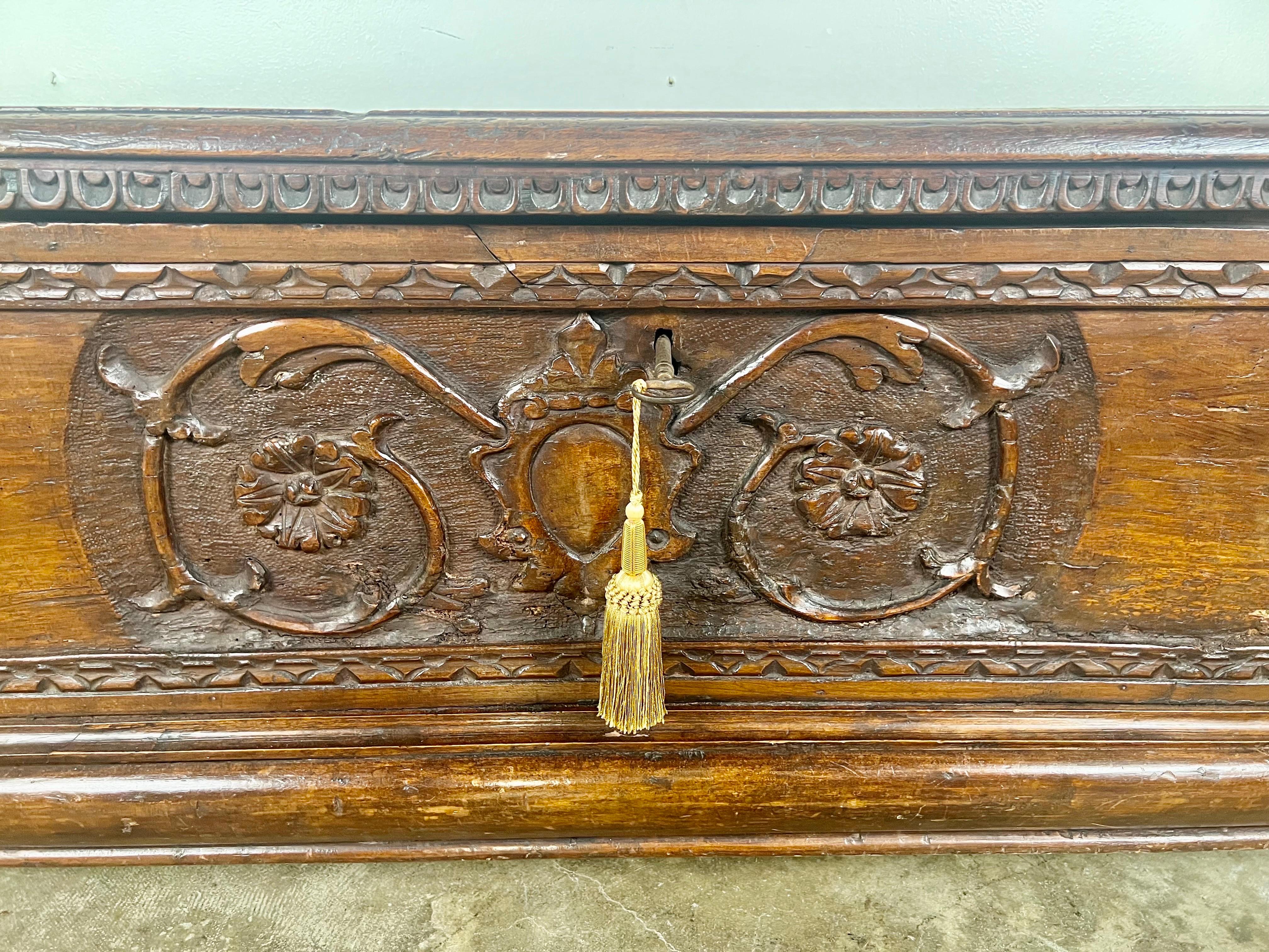 Early 19th C. Italian Carved Walnut Chest For Sale 2