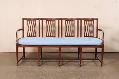 Early 19th C. Italian Carved-Wood 4 Chair-Back Bench w/Cane Seat