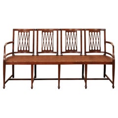 Antique Early 19th C. Italian Carved-Wood 4 Chair-Back Bench w/Cane Seat
