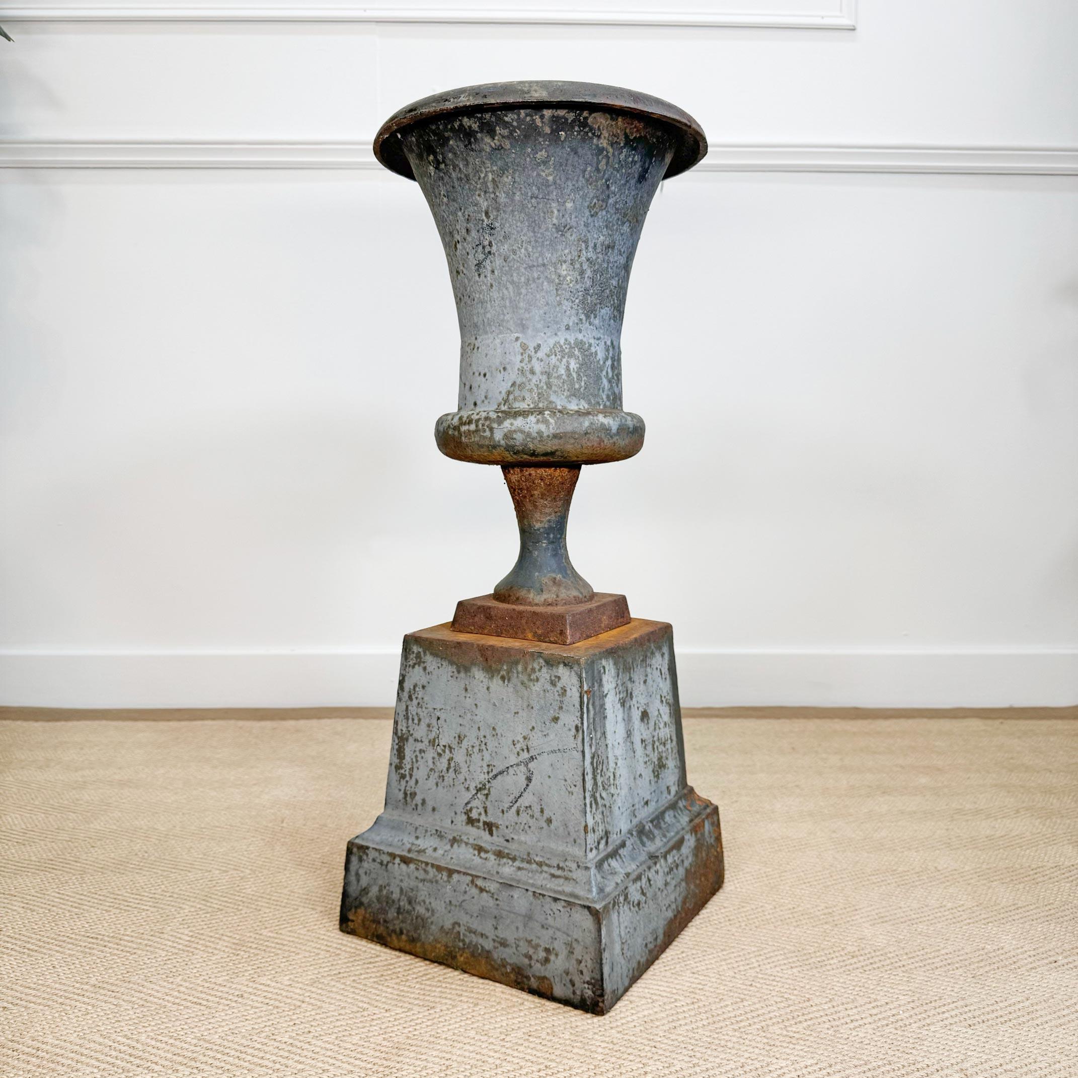 Early 19th C Italian Cast Iron Campana Urn on Plinth 4