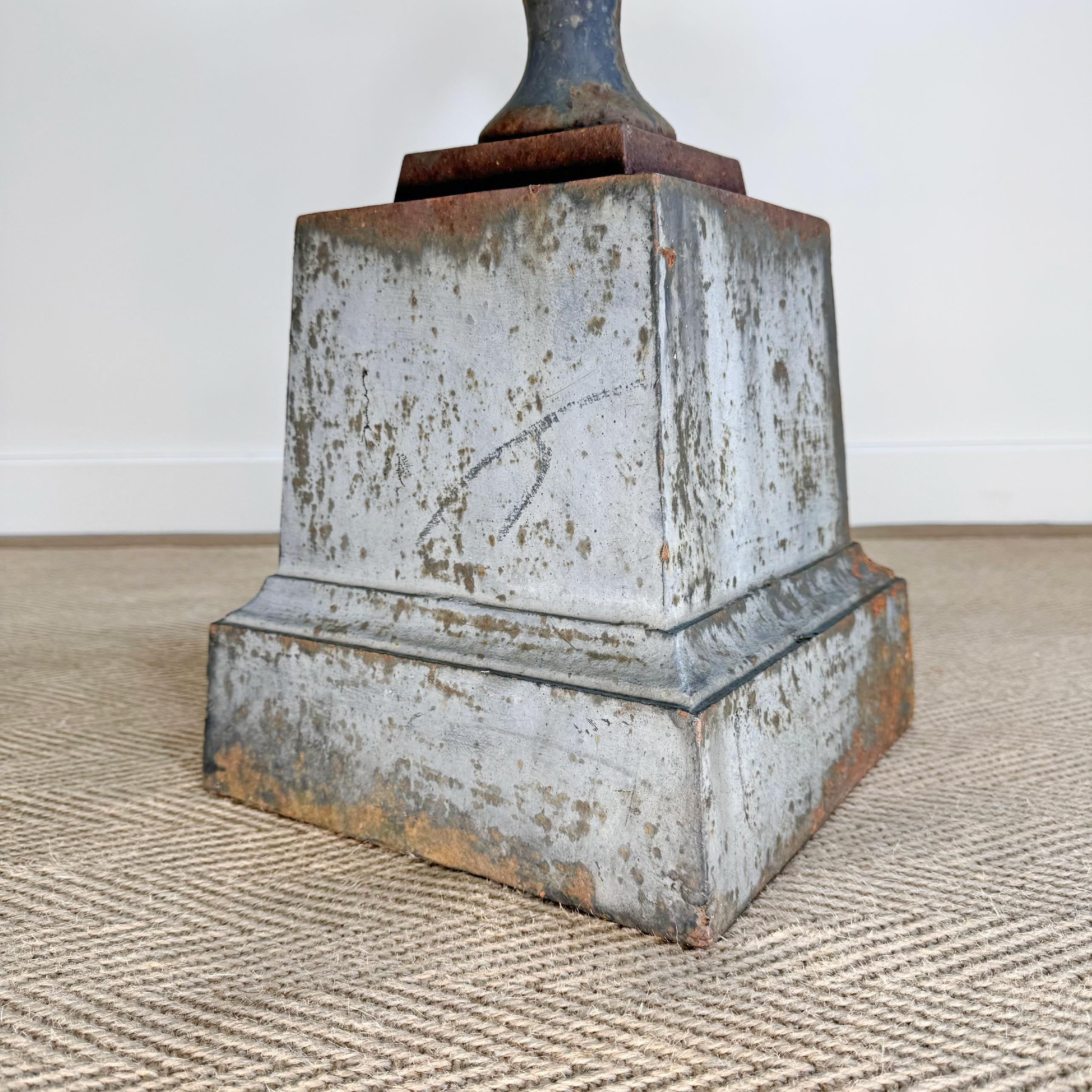 Early 19th C Italian Cast Iron Campana Urn on Plinth 1
