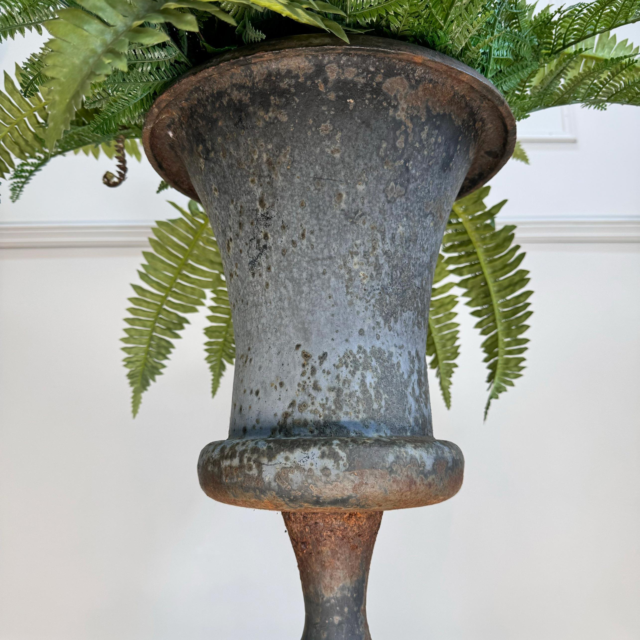 Early 19th C Italian Cast Iron Campana Urn on Plinth 2