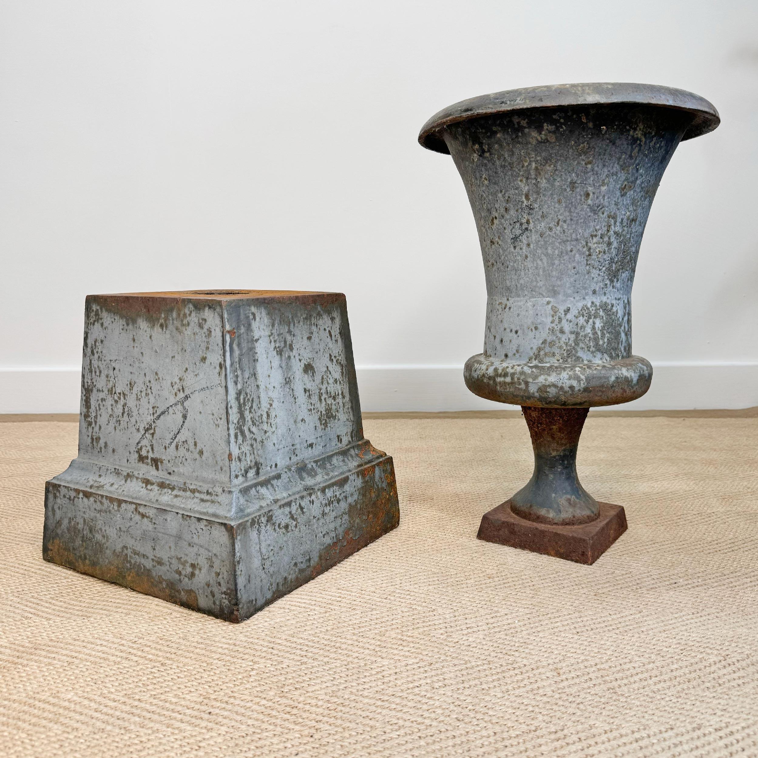 Early 19th C Italian Cast Iron Campana Urn on Plinth 3