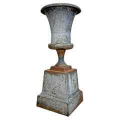 Early 19th C Italian Cast Iron Campana Urn on Plinth