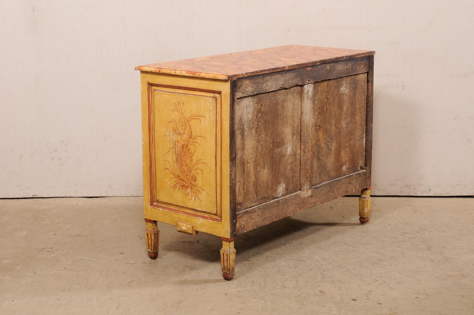 Early 19th C. Italian Chest W/Original Painted Faux-Marble & Underwater Scenery For Sale 5