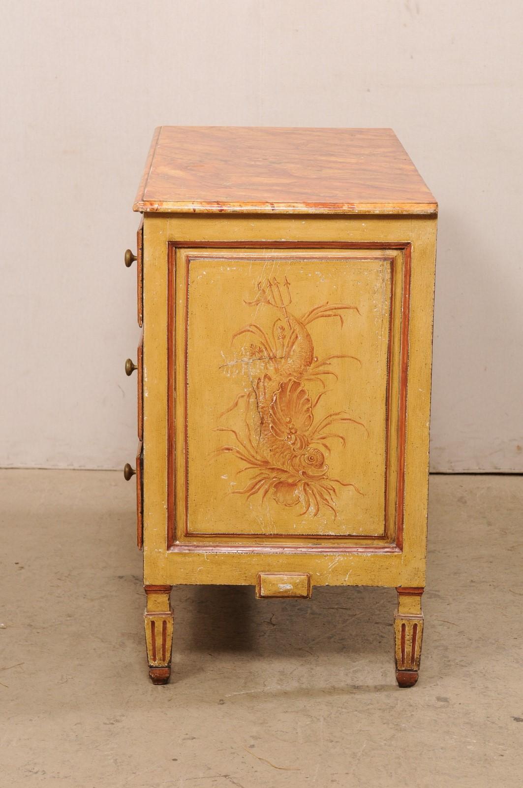 Early 19th C. Italian Chest W/Original Painted Faux-Marble & Underwater Scenery For Sale 6