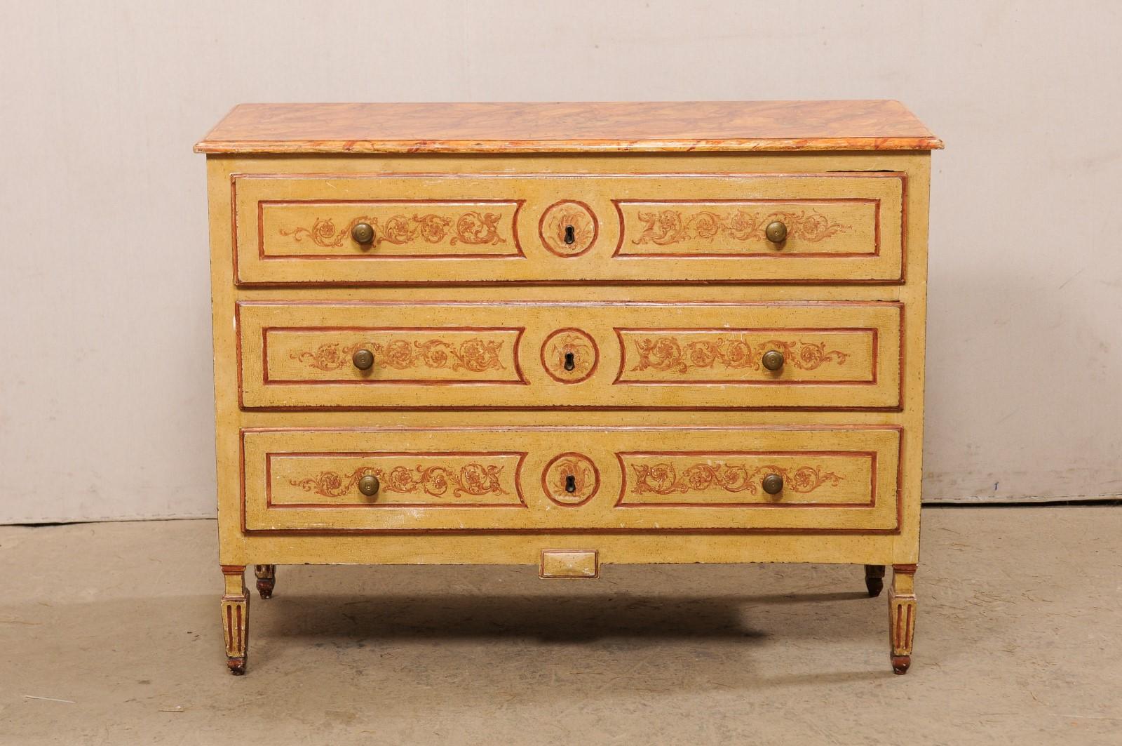 Early 19th C. Italian Chest W/Original Painted Faux-Marble & Underwater Scenery For Sale 7