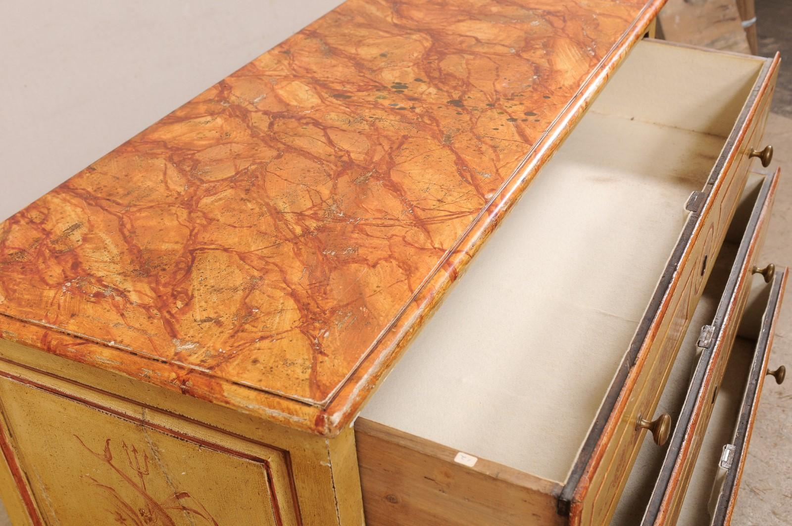 Early 19th C. Italian Chest W/Original Painted Faux-Marble & Underwater Scenery For Sale 1