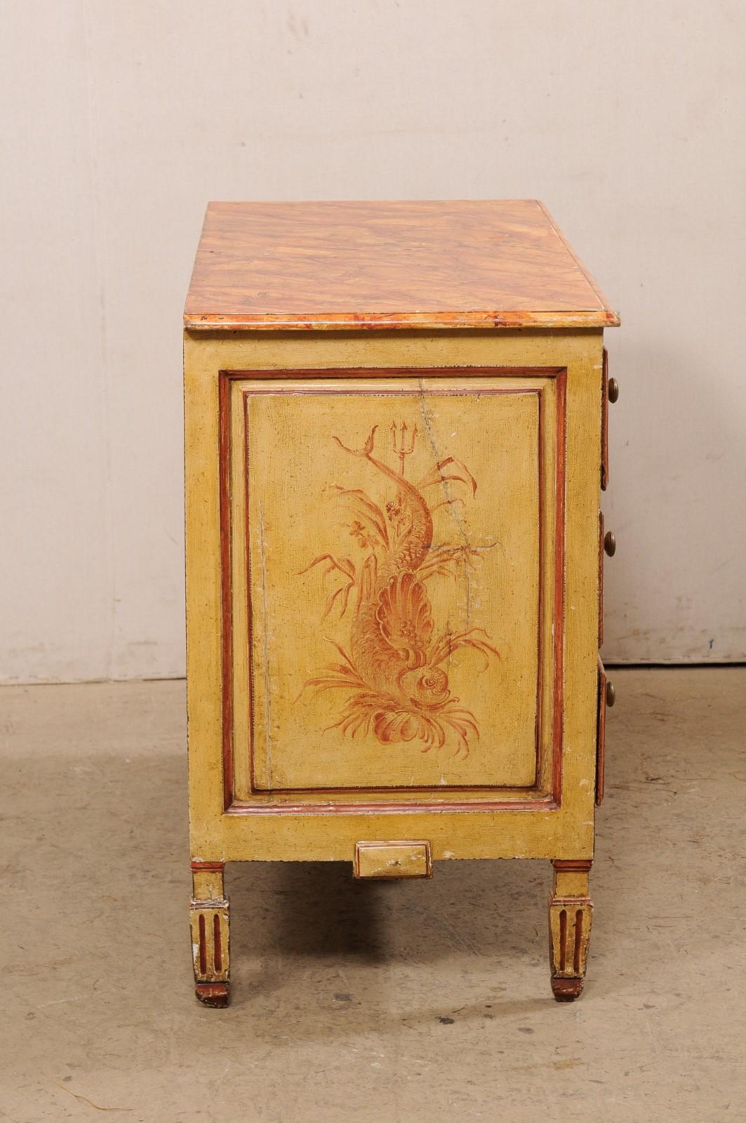 Early 19th C. Italian Chest W/Original Painted Faux-Marble & Underwater Scenery For Sale 2