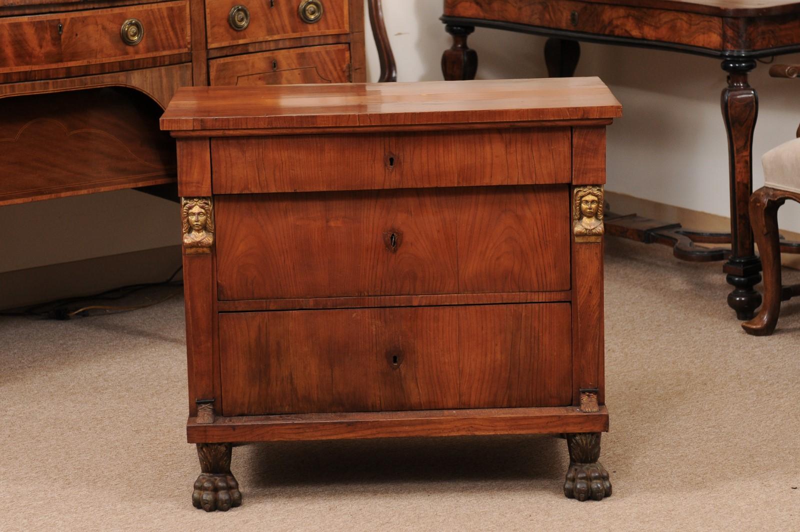Early 19th C Italian Empire Petite Commode in Fruitwood with 3 Drawers For Sale 8