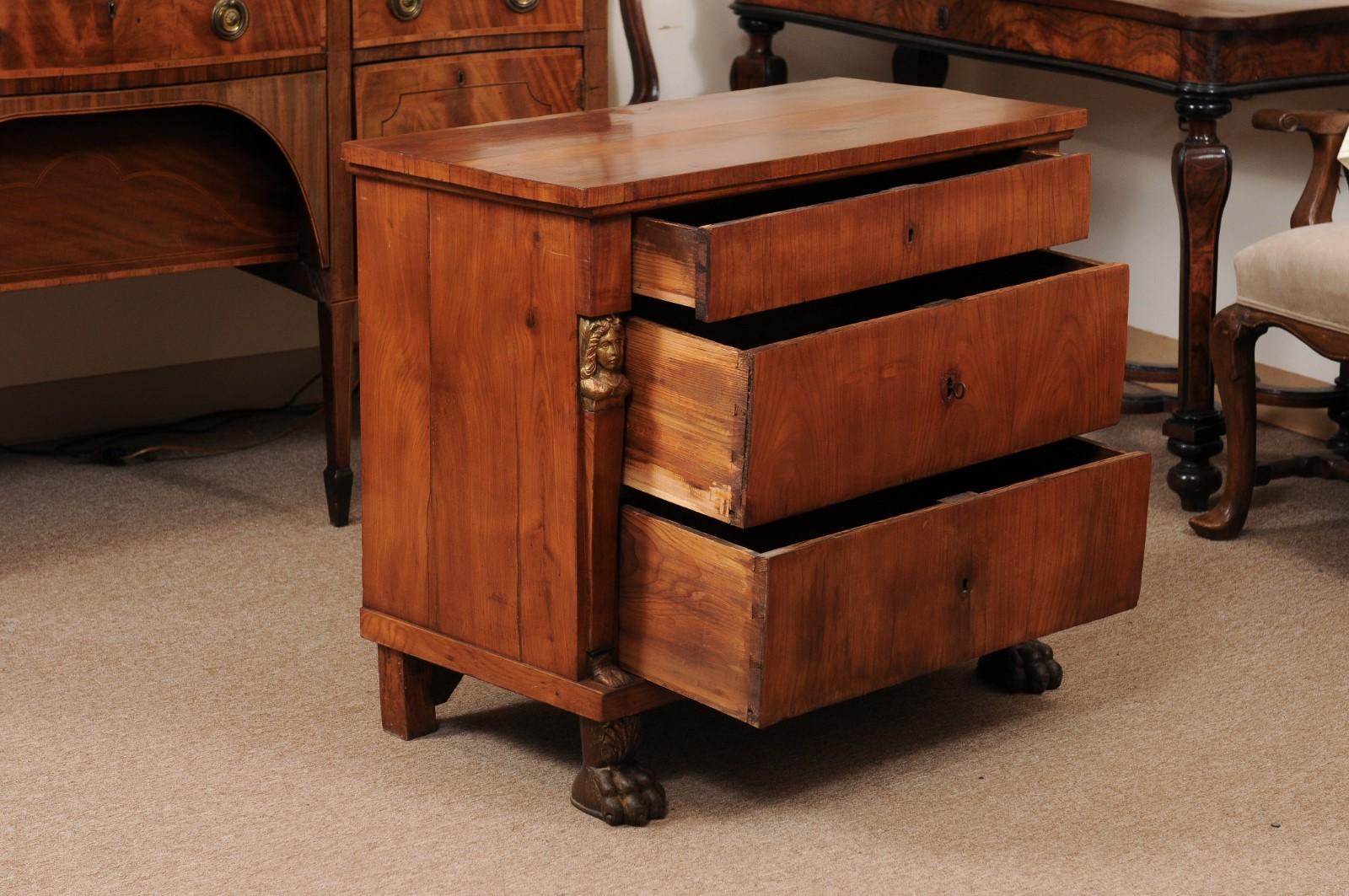 19th Century Early 19th C Italian Empire Petite Commode in Fruitwood with 3 Drawers For Sale