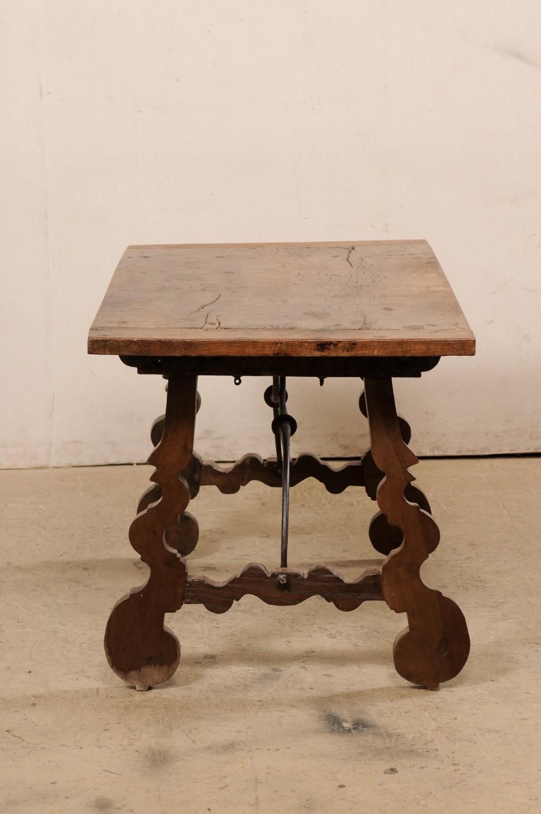 Early 19th C. Italian Fratino Walnut Table w/Forged Iron Stretcher For Sale 6