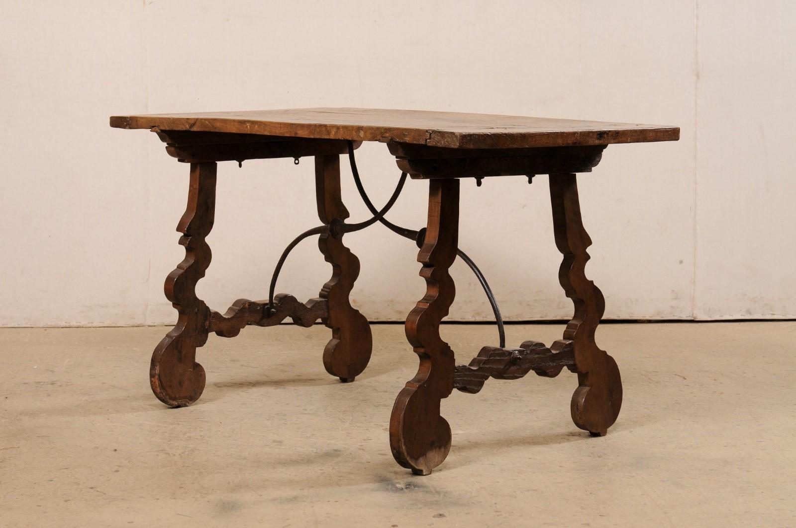 Early 19th C. Italian Fratino Walnut Table w/Forged Iron Stretcher For Sale 7