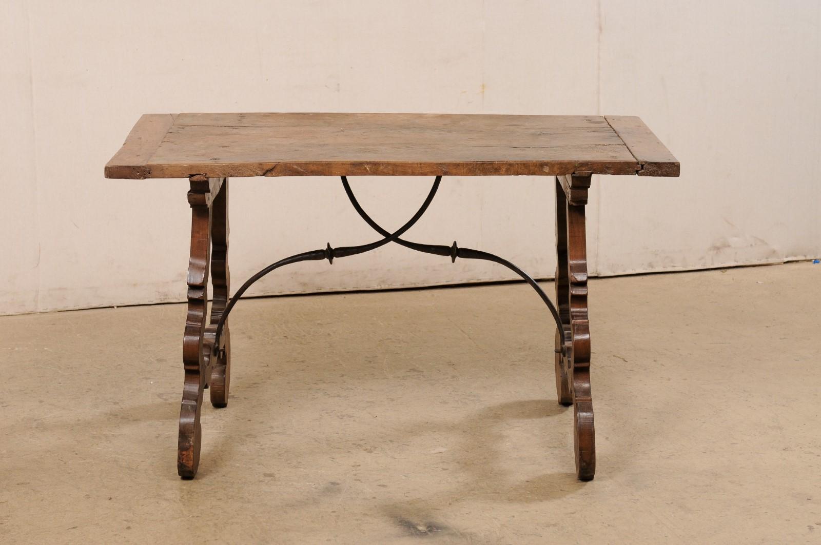Early 19th C. Italian Fratino Walnut Table w/Forged Iron Stretcher For Sale 8