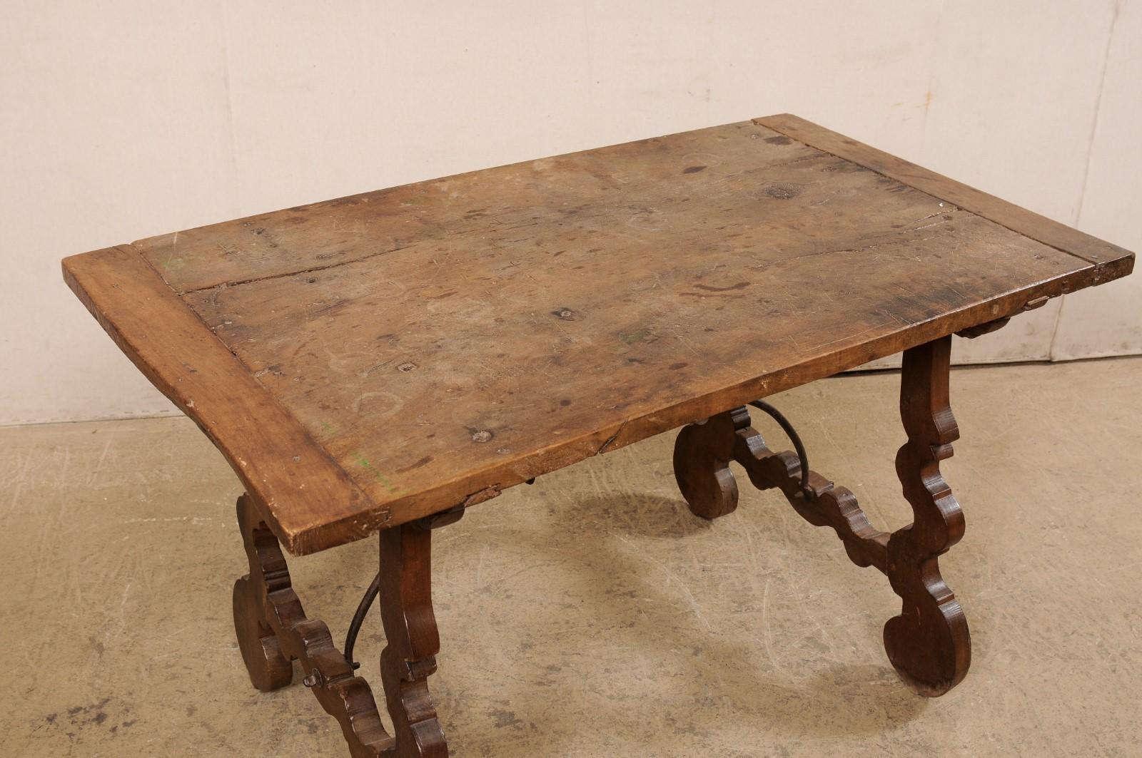 Early 19th C. Italian Fratino Walnut Table w/Forged Iron Stretcher In Good Condition For Sale In Atlanta, GA