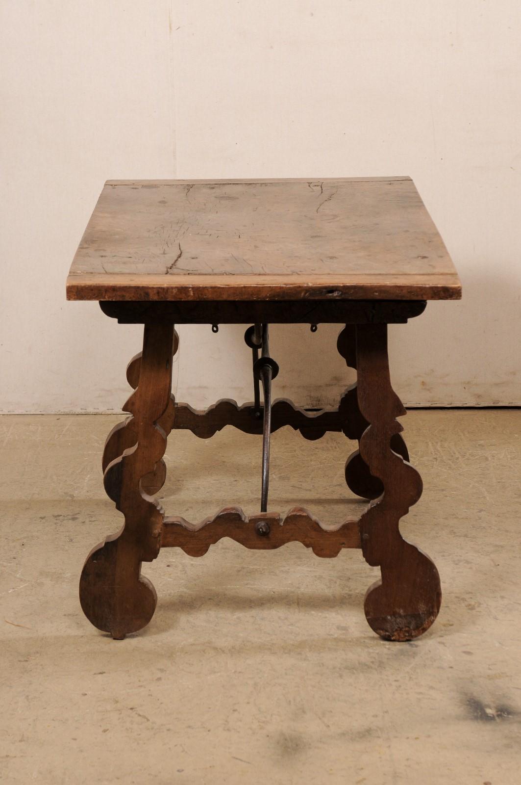 Early 19th C. Italian Fratino Walnut Table w/Forged Iron Stretcher For Sale 2