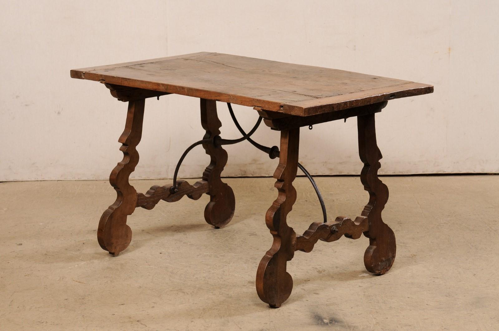 Early 19th C. Italian Fratino Walnut Table w/Forged Iron Stretcher For Sale 3