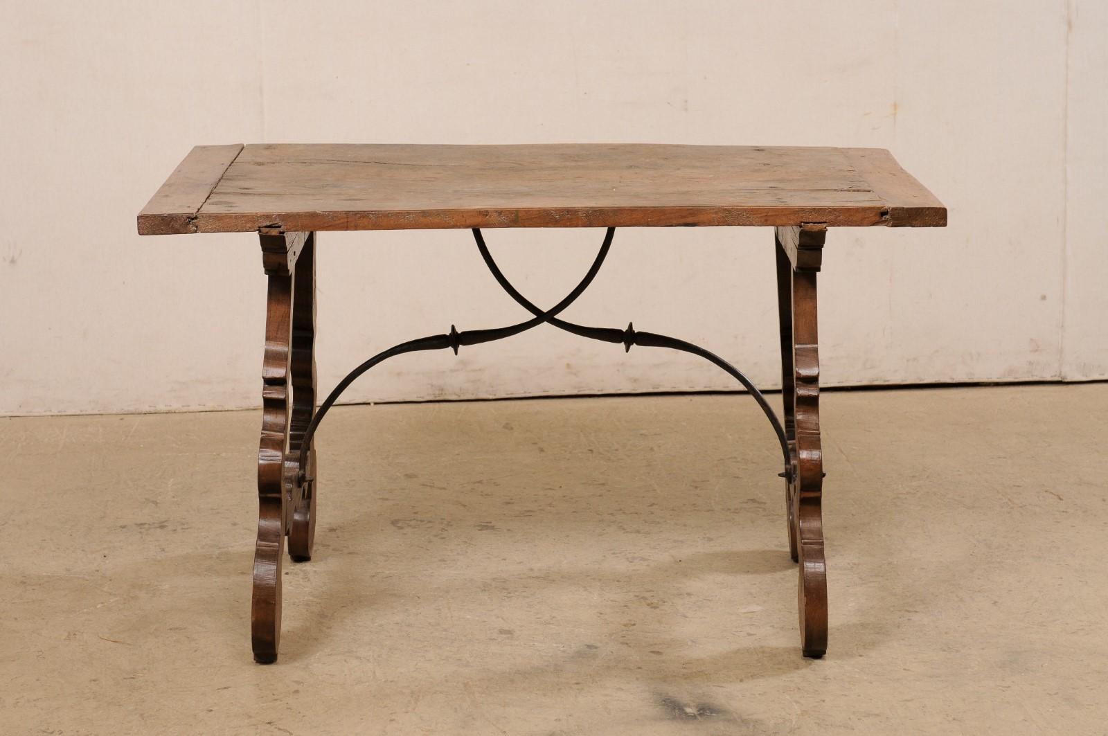 Early 19th C. Italian Fratino Walnut Table w/Forged Iron Stretcher For Sale 4