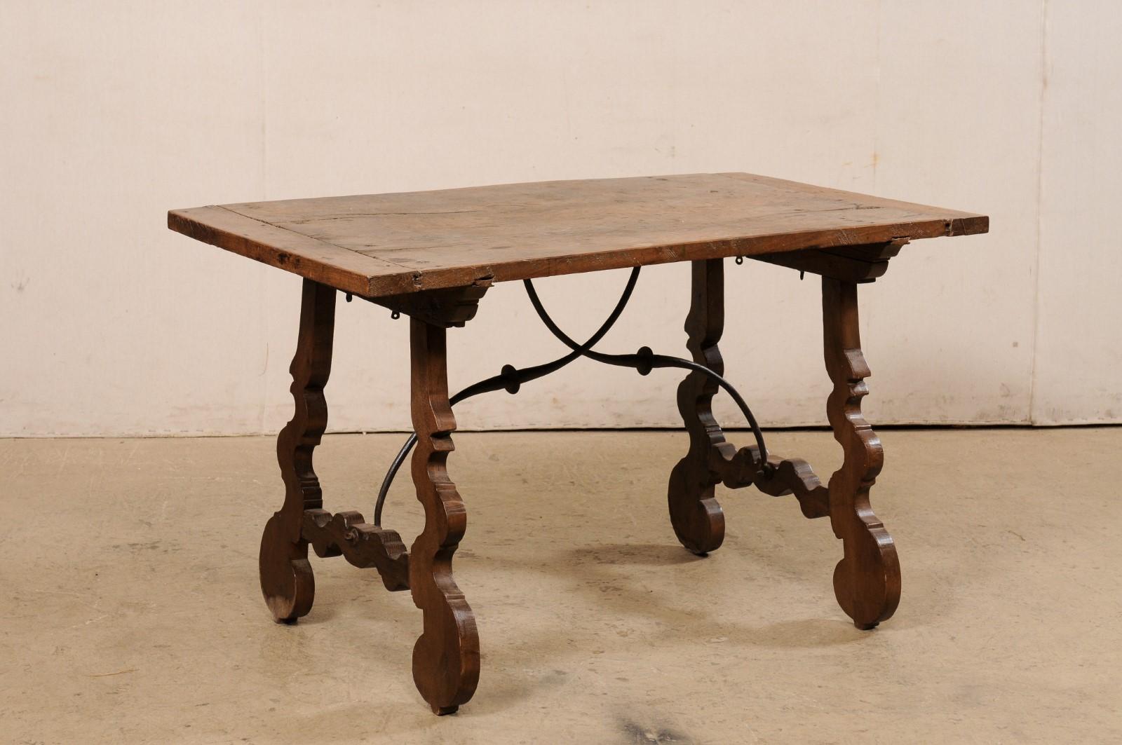 Early 19th C. Italian Fratino Walnut Table w/Forged Iron Stretcher For Sale 5