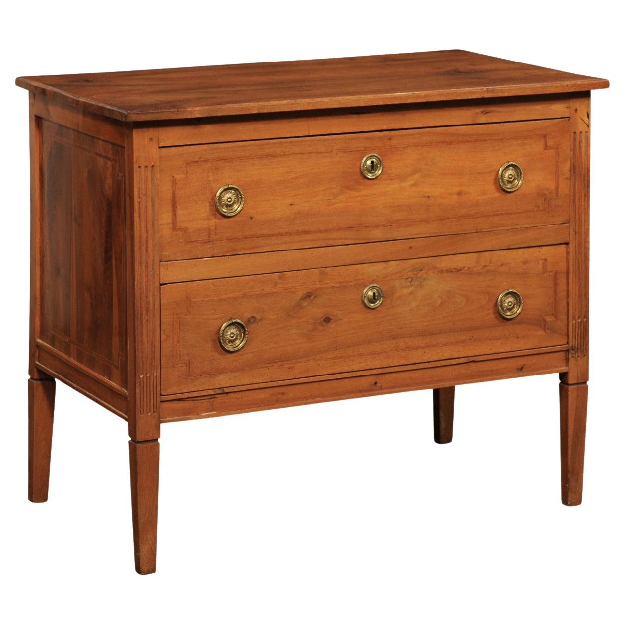 Early 19th C. Italian Neoclassical Two Drawer Chest w/Brass Hardware