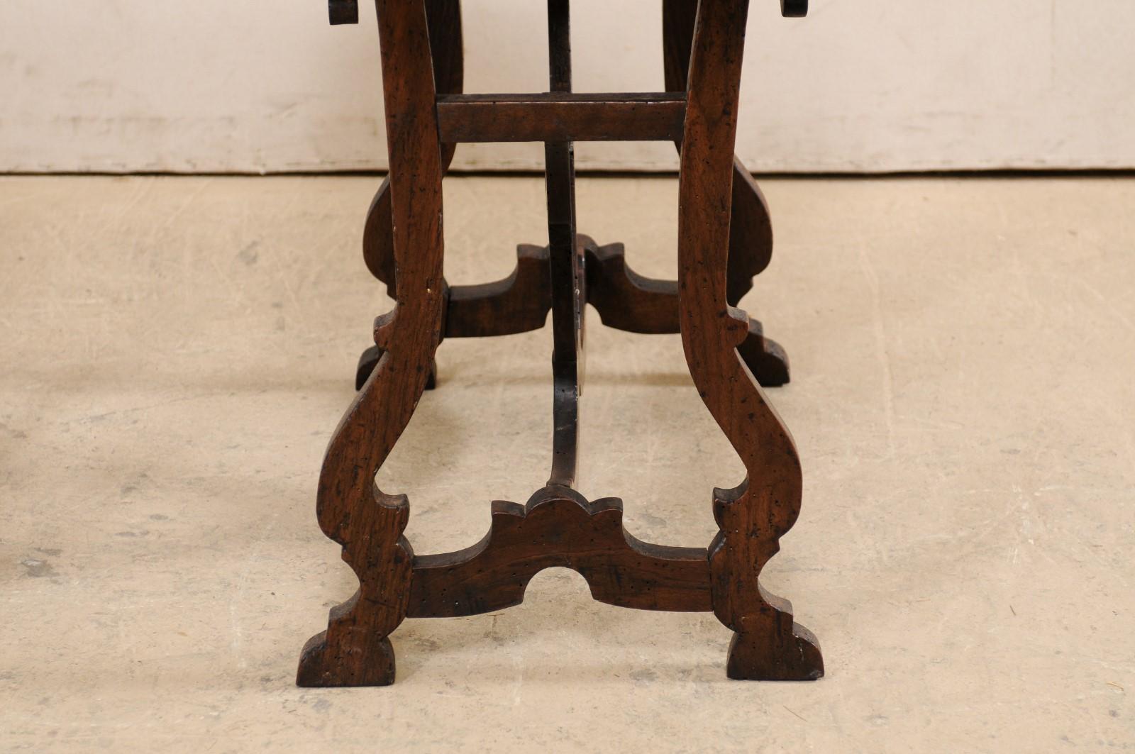 Early 19th C Italian Pair Walnut Side Tables with Lrye-Legs and Single Drawer 6