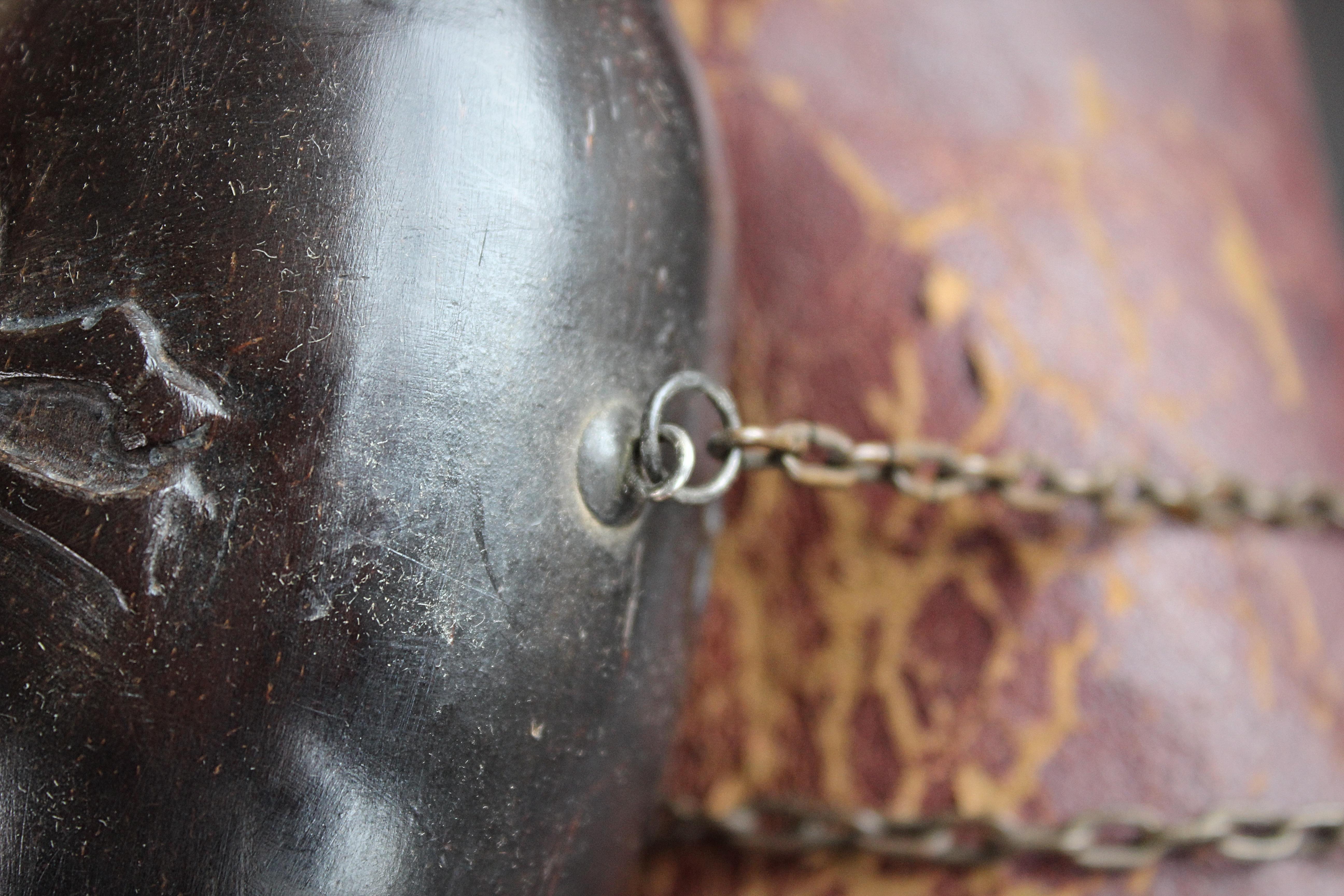 Early 19th C Maritime Sailor's Coconut “Bugbear” Memento Mori Gun Powder Flask 4