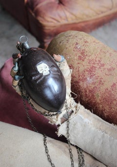 Early 19th C Maritime Sailor's Coconut “Bugbear” Memento Mori Gun Powder Flask