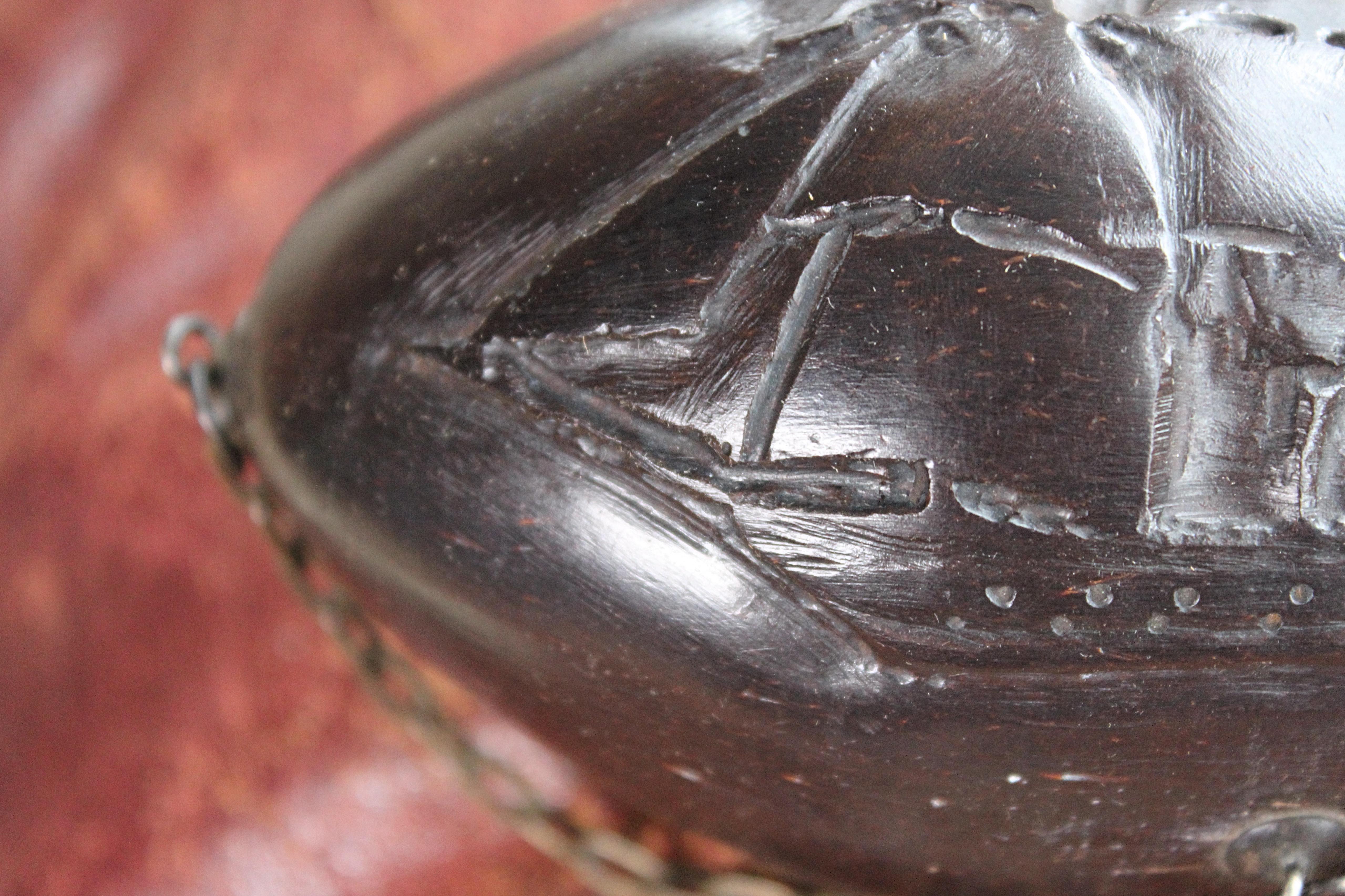 Natural Fiber Early 19th C Maritime Sailor's Coconut “Bugbear” Memento Mori Gun Powder Flask