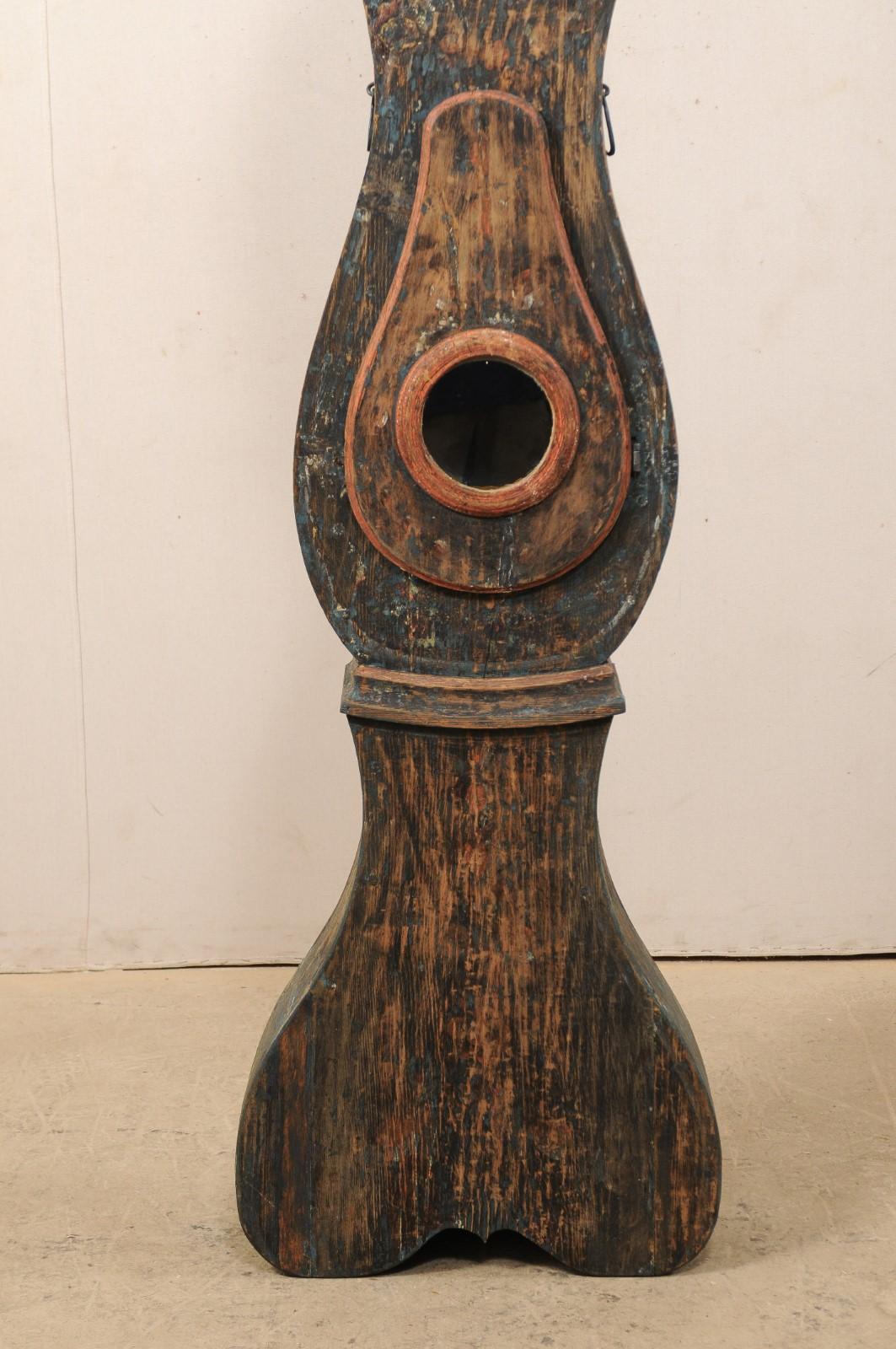 Early 19th Century Northern Swedish Grandfather Clock with Scraped Teal Finish For Sale 3