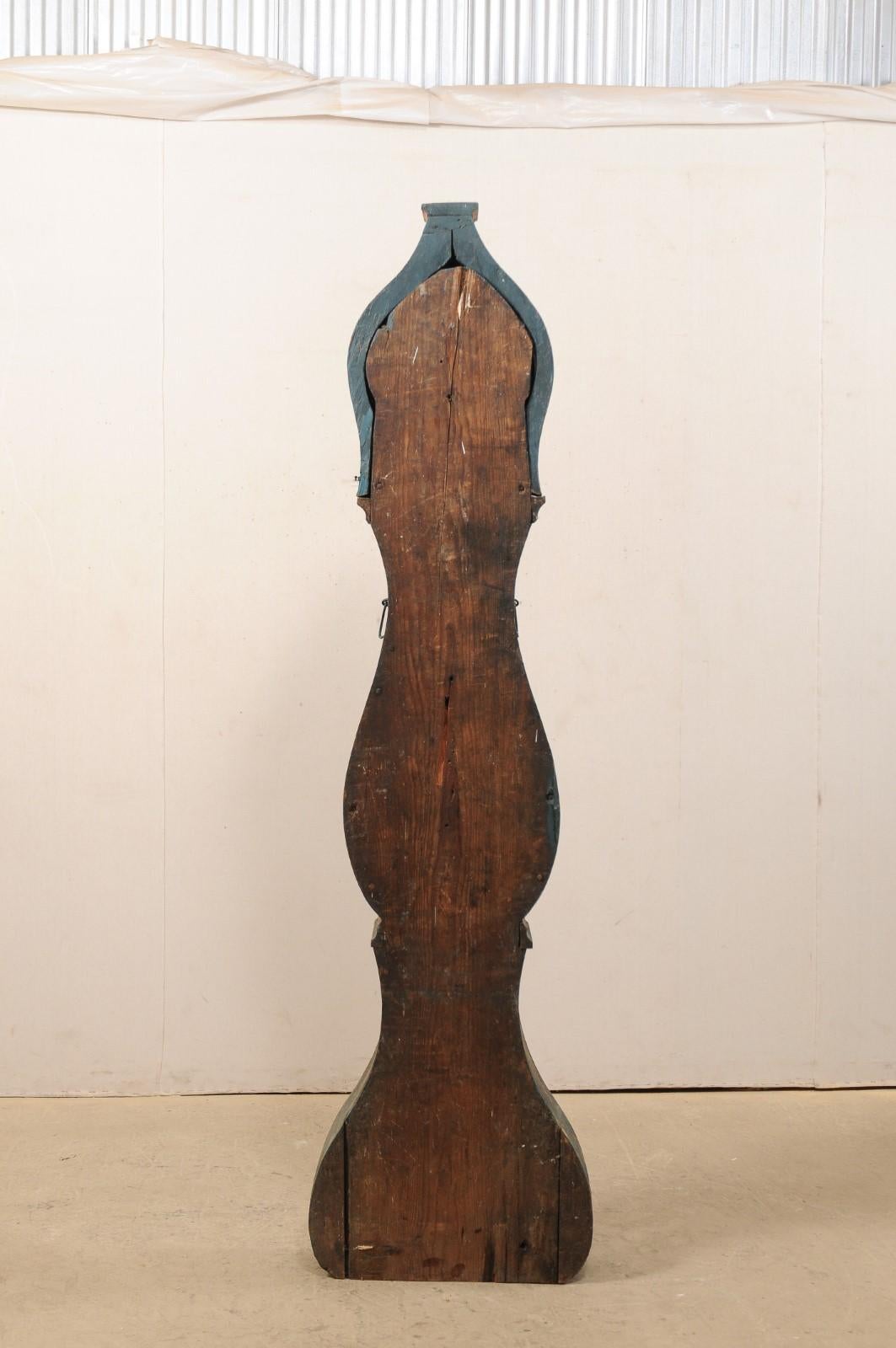 Early 19th Century Northern Swedish Grandfather Clock with Scraped Teal Finish For Sale 4