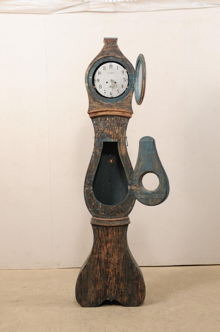 Early 19th Century Northern Swedish Grandfather Clock with Scraped Teal
