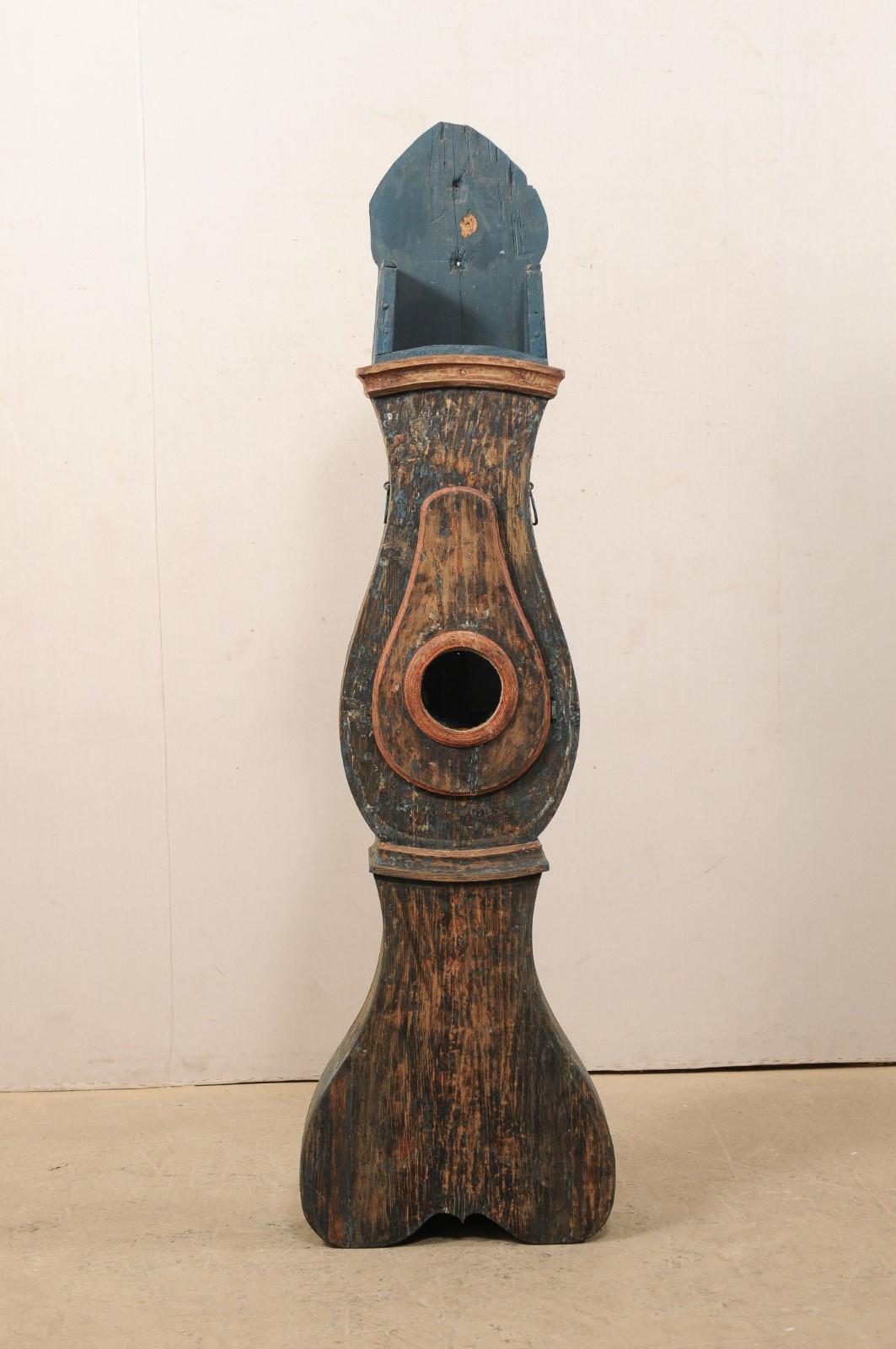 Early 19th Century Northern Swedish Grandfather Clock with Scraped Teal Finish For Sale 2