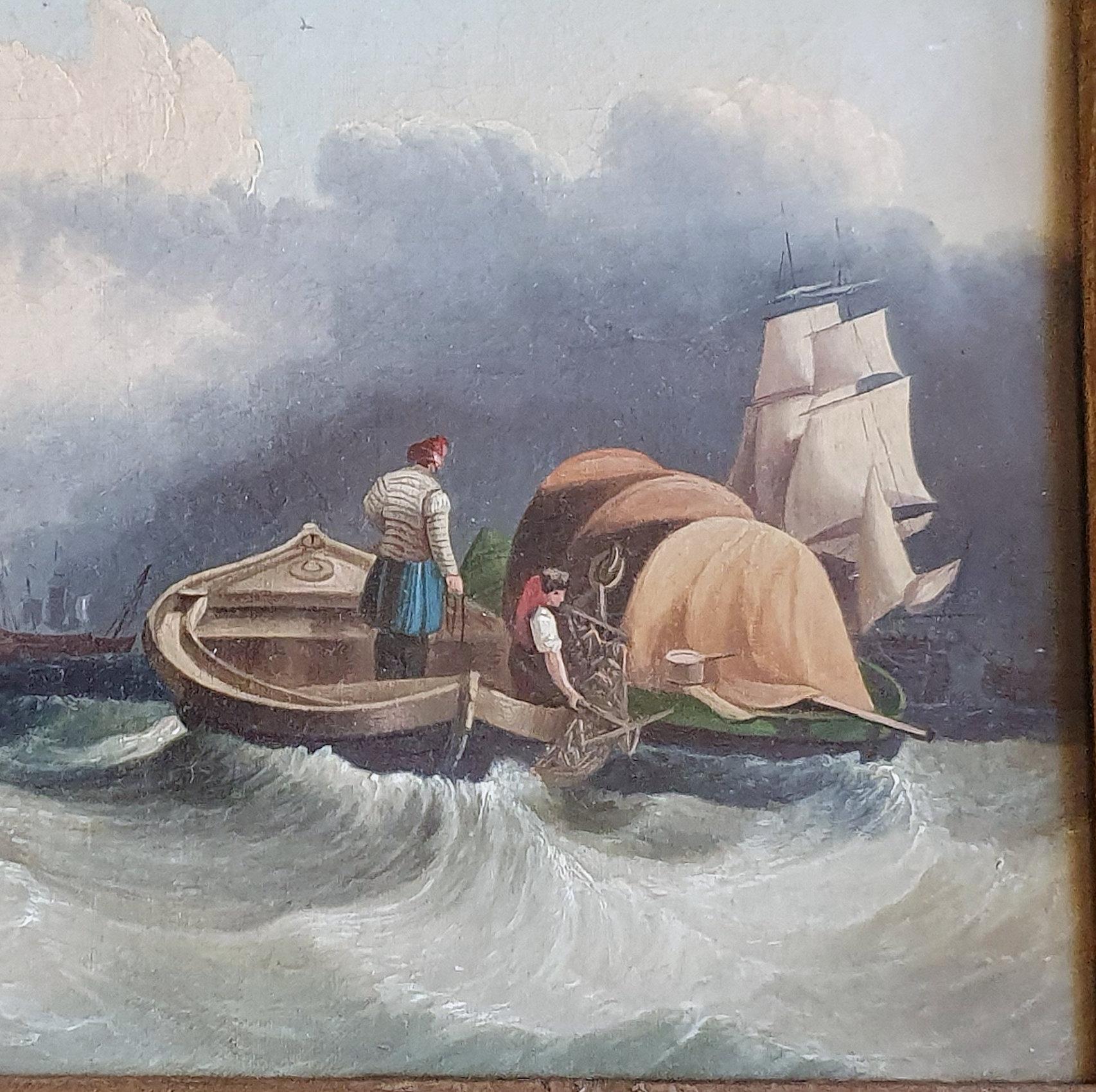Carved Early 19th Century Oil on Canvas Attributed to C M Powell For Sale