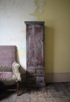 Early 19th C Original Painted English Country House Georgian Narrow Cupboard