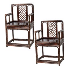 Early 19Th C. Pair Chinese Tortoiseshell Bamboo Chairs