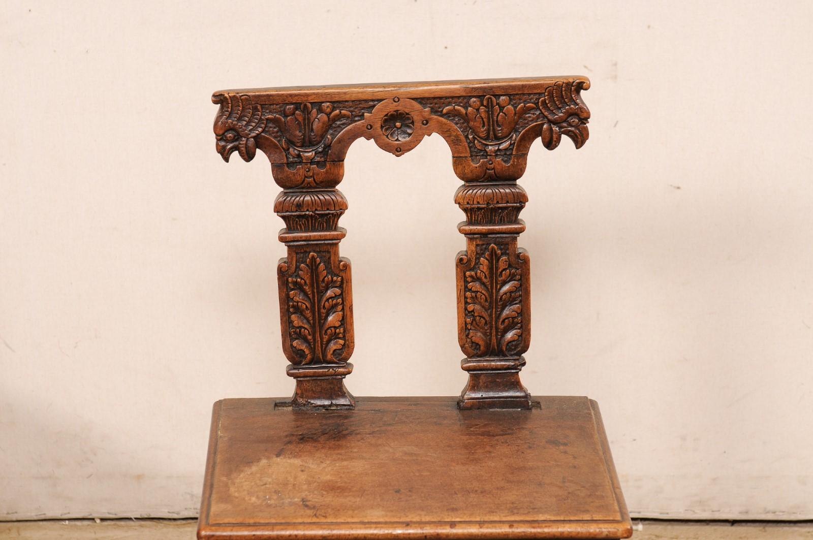 19th Century Early 19th C. Pair of Carved-Column Back Wooden Hall Chairs For Sale