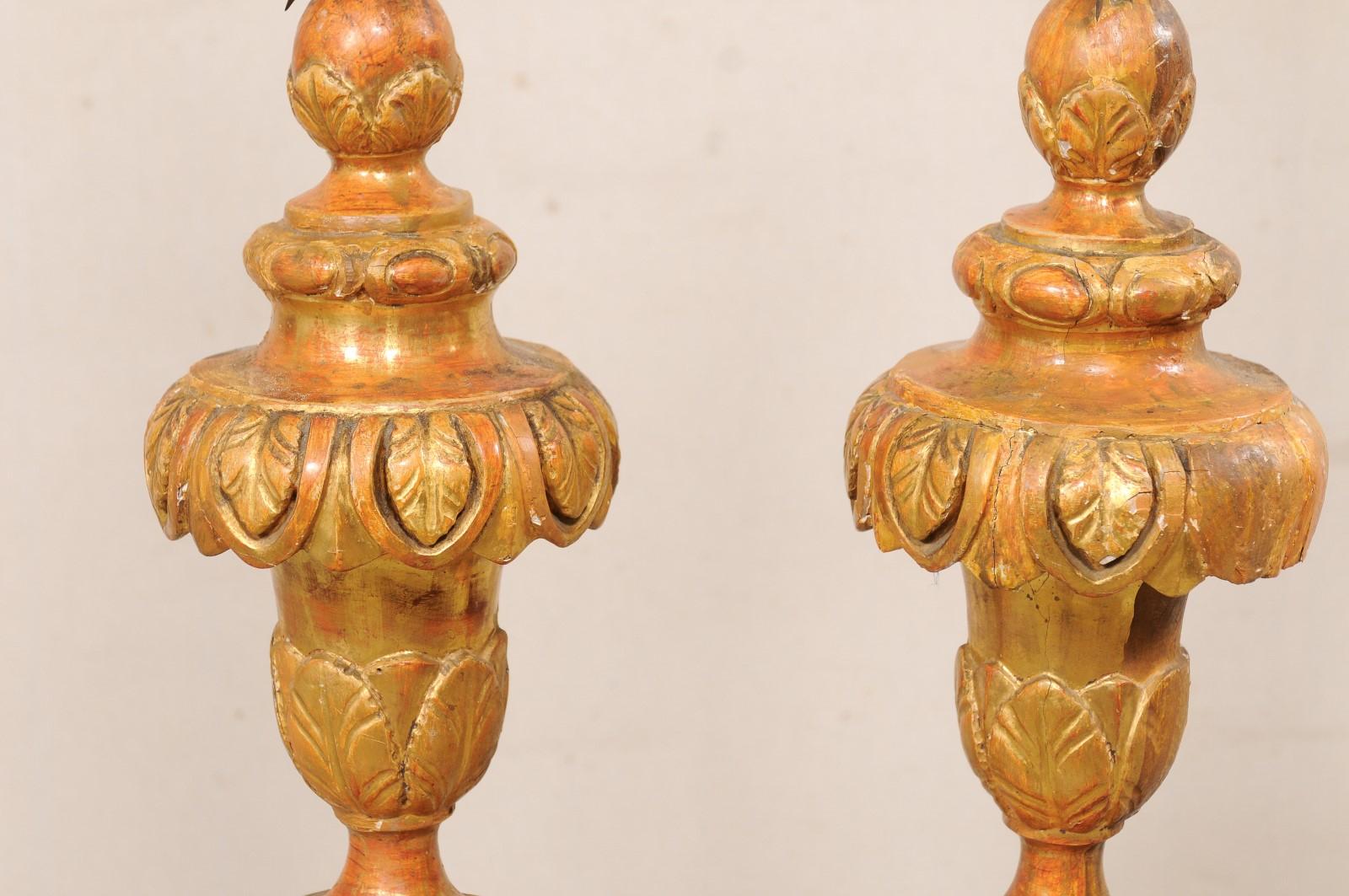 Early 19th C. Pair of Italian Iron Prickets on Wood Bases with Original Finish  For Sale 6