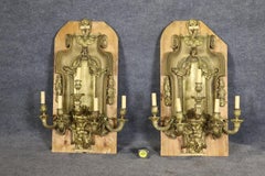 Early 19th C Palace Size French 5 Arm Pair Sconces