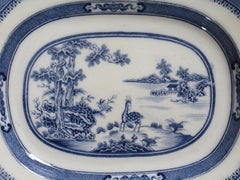 Early 19th C. Pearlware Blue & White Dish or Plate Chital Deer India Ptn, Ca 1820