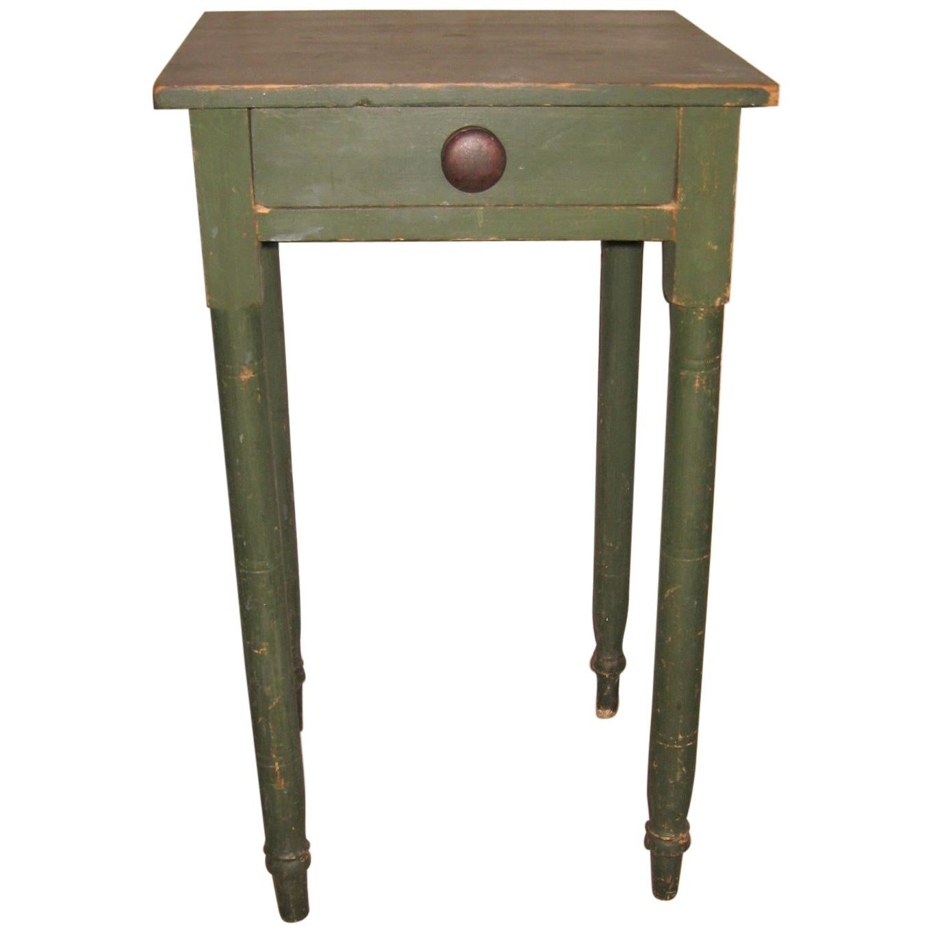 Early 19th Century Primitive 1 Drawer Stand in Old Green Paint
