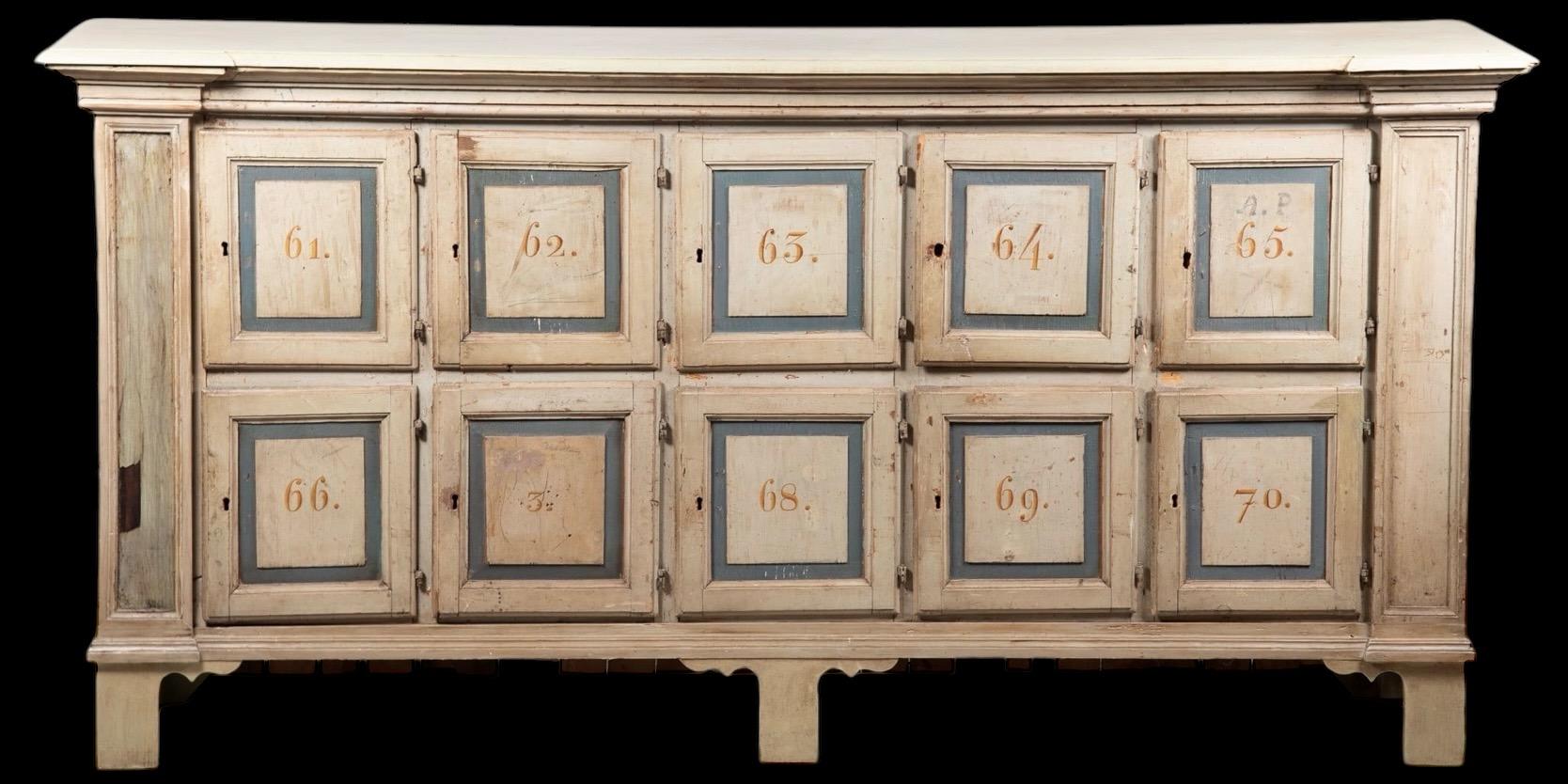 Pine Early 19th-C. Rustic American Apothecary Cabinet / Credenza / Sideboard For Sale