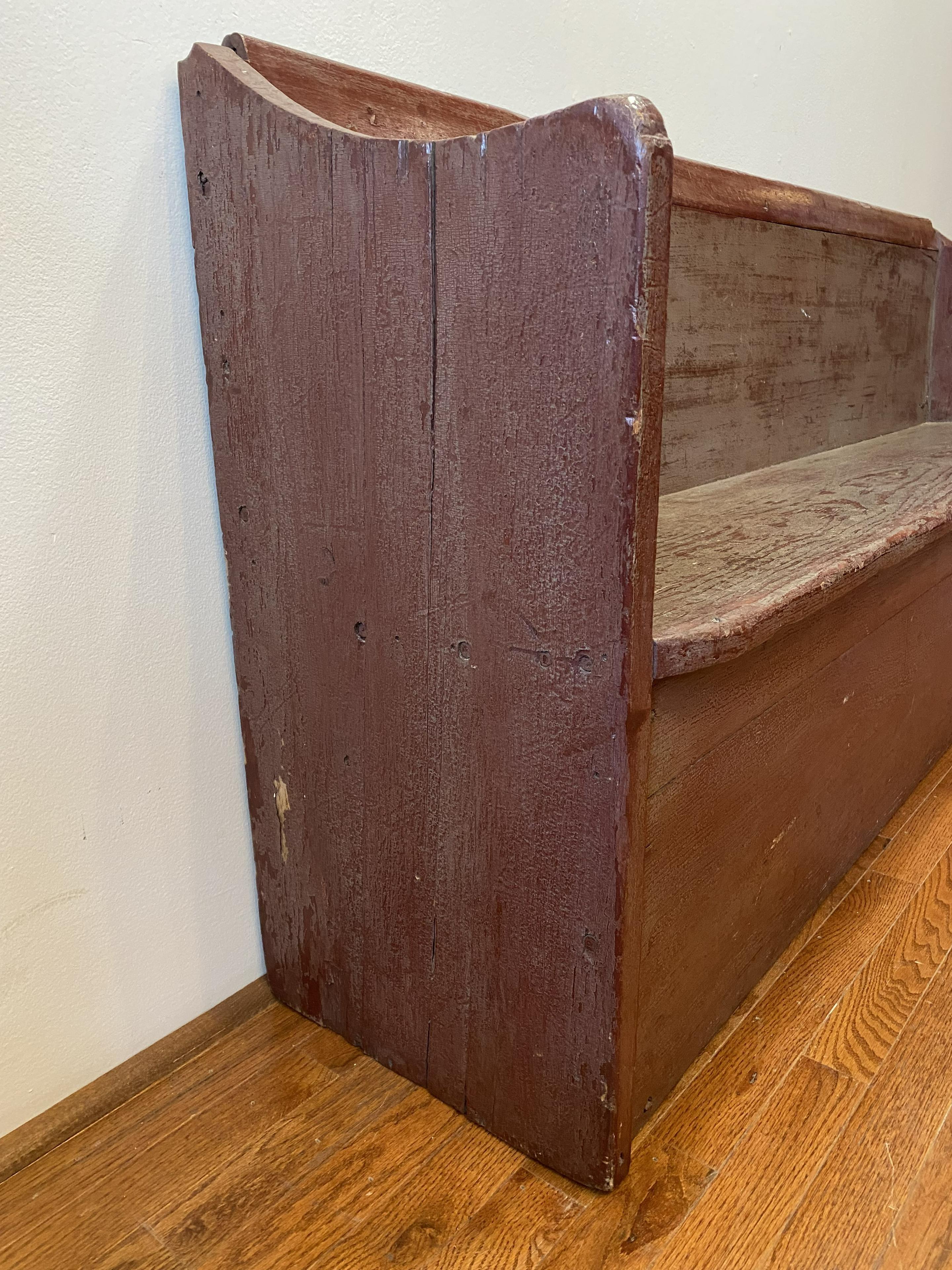 Primitive Early 19th C. Red Wood Bench For Sale