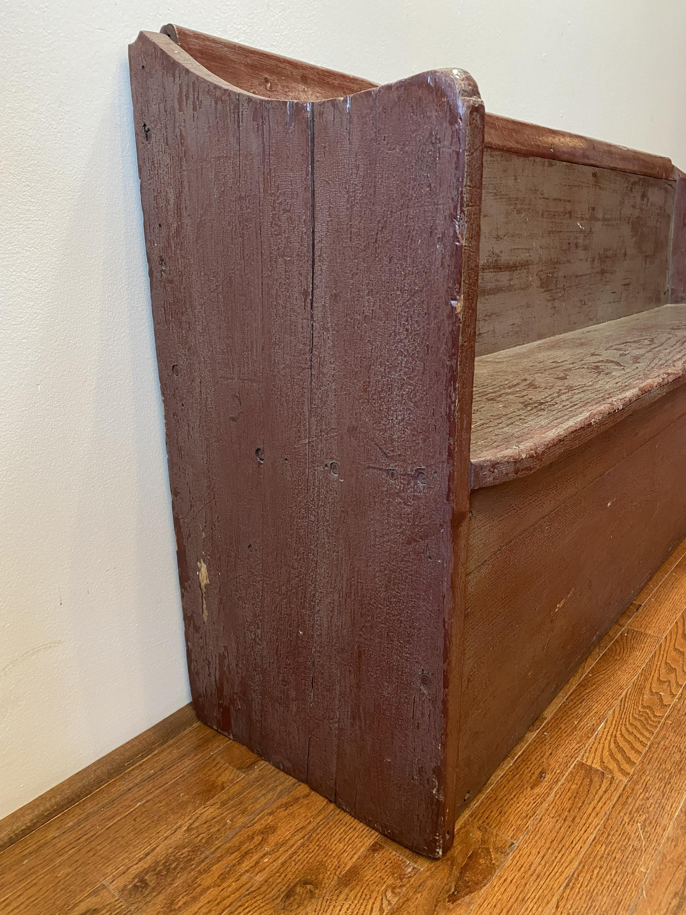 Primitive Early 19th C. Red Wood Bench