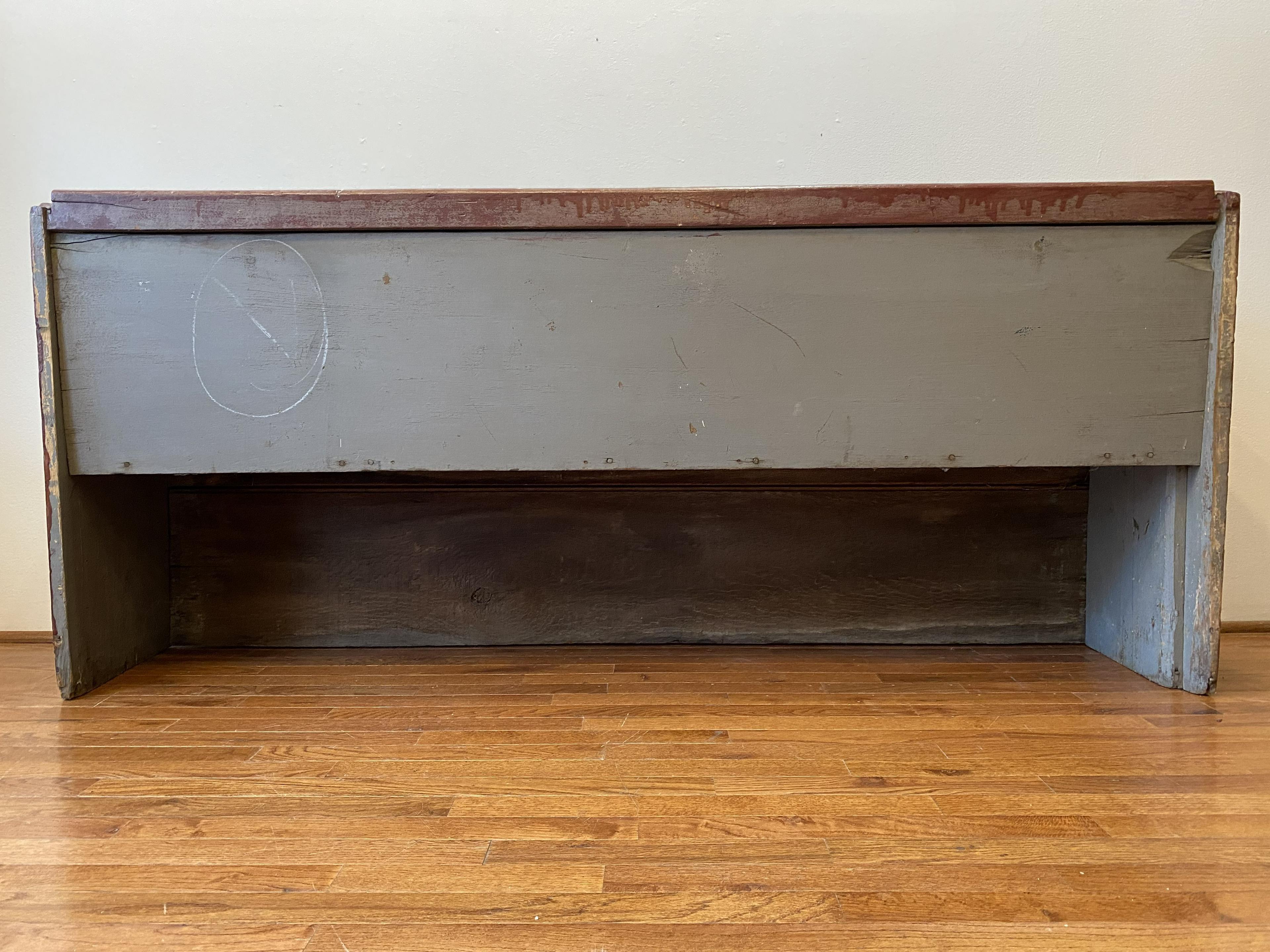Early 19th C. Red Wood Bench In Fair Condition For Sale In Chicago, IL