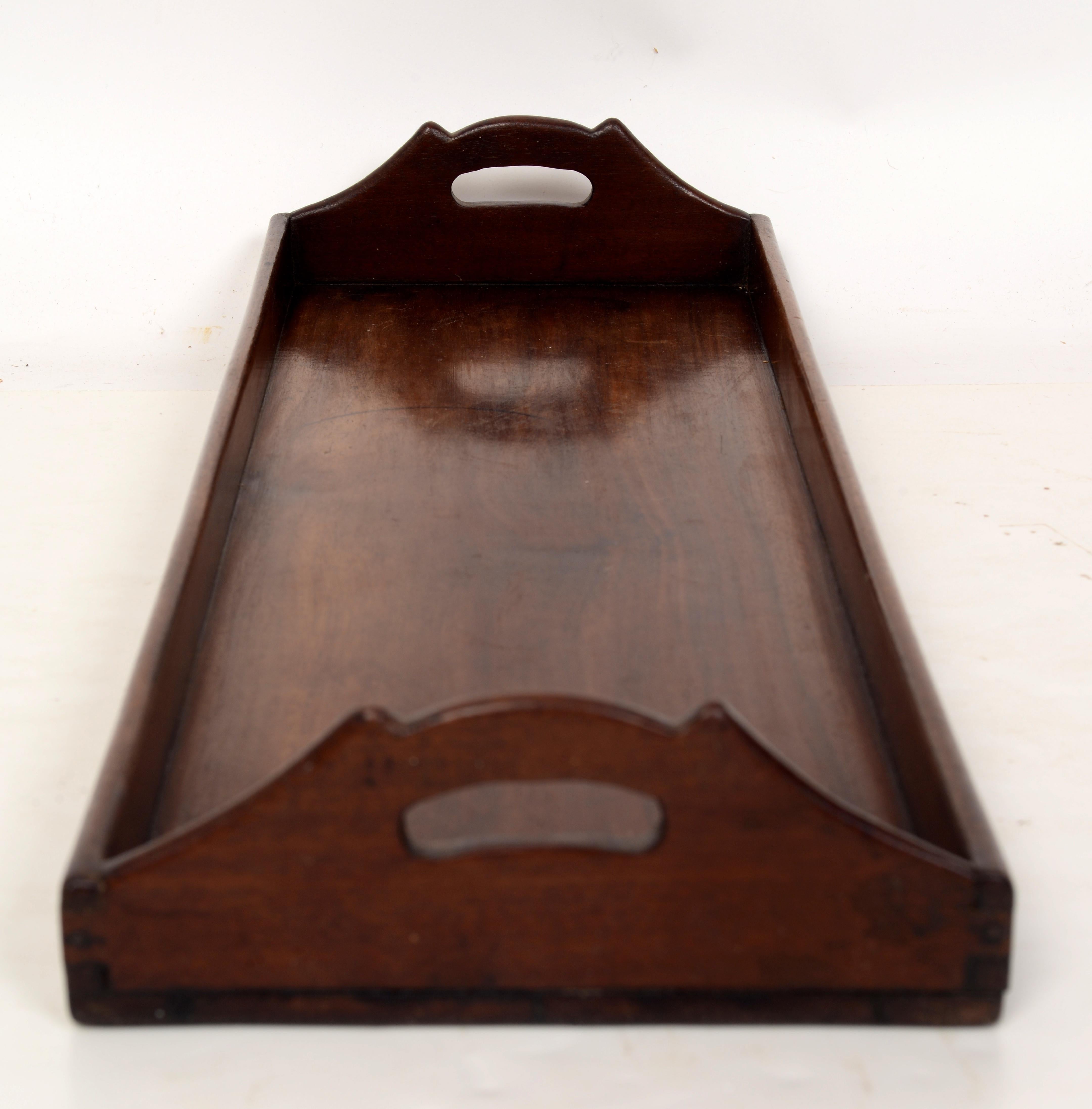 Early 19th c Regency, Mahogany, Decanter Tray, c1800. Designed to hold 4 standard sized decanters for your table, server or sideboard. With open handles for easy carrying, the tray makes for an elegant presentation at your table when serving wine or