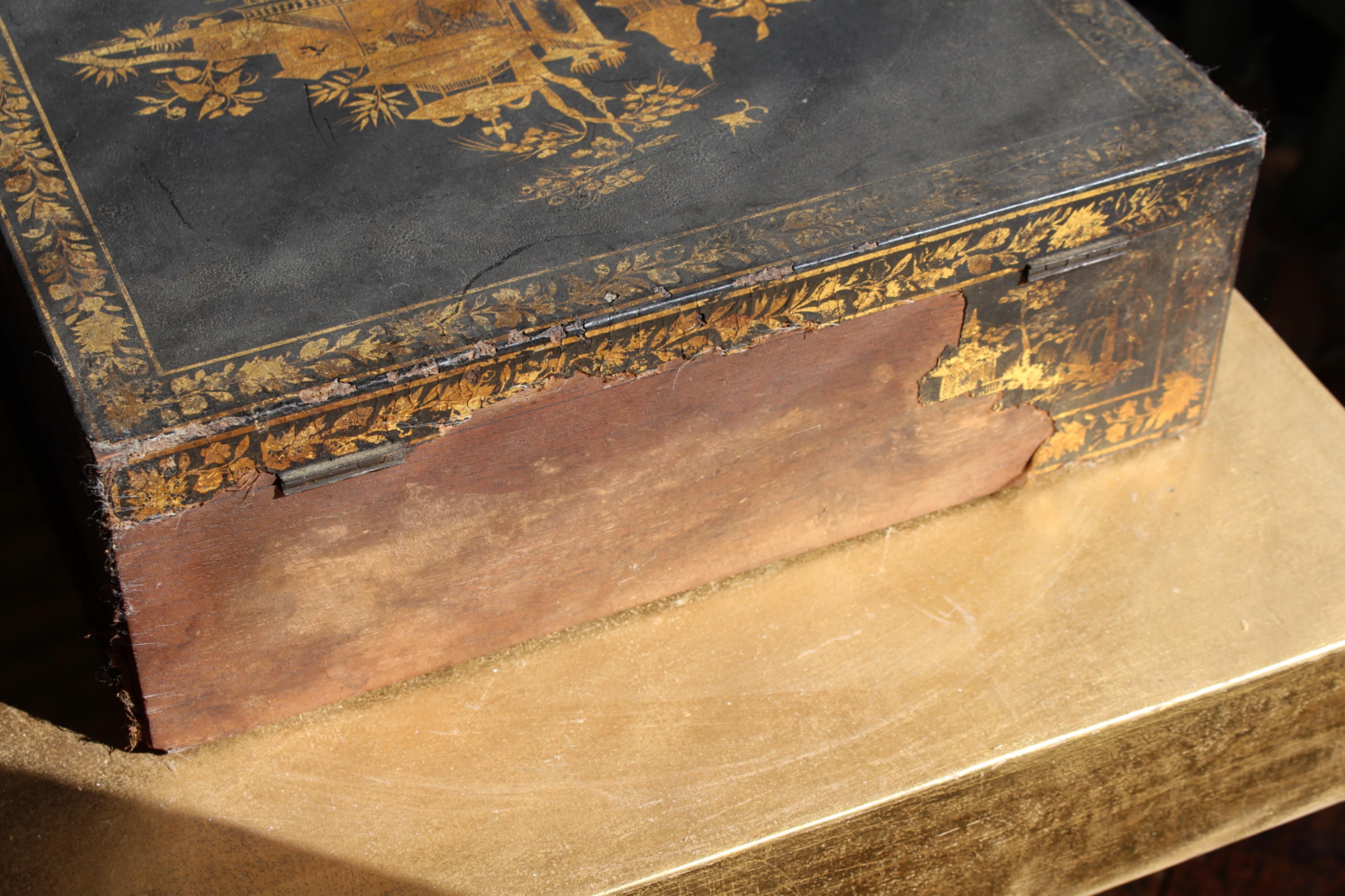 Early 19th C Regency Period Chinoiserie Lacquared Jewellery Box Country House im Angebot 3