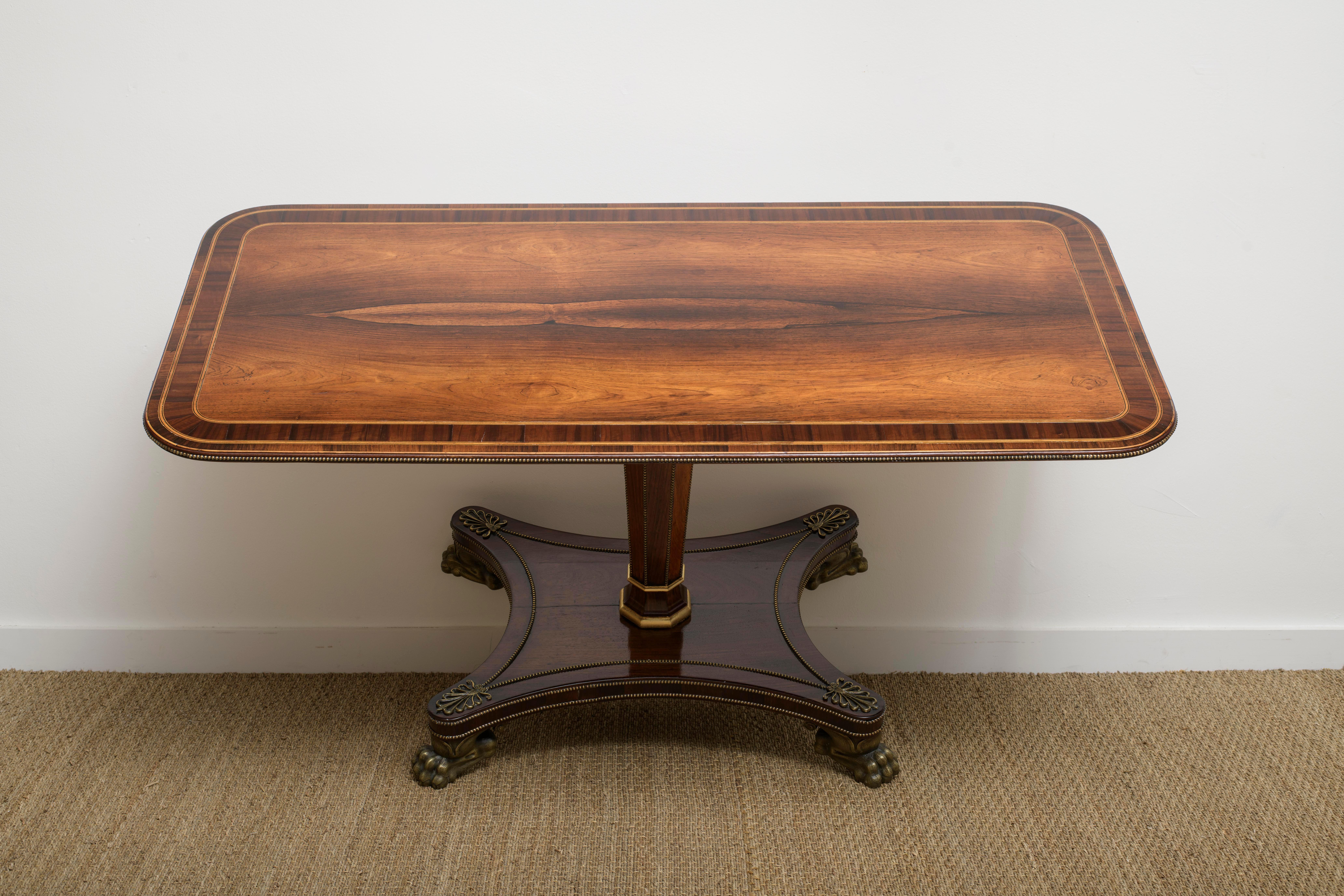 English Early 19th C. Regency Period Rosewood and Beaded Brass inlay Breakfast Table For Sale