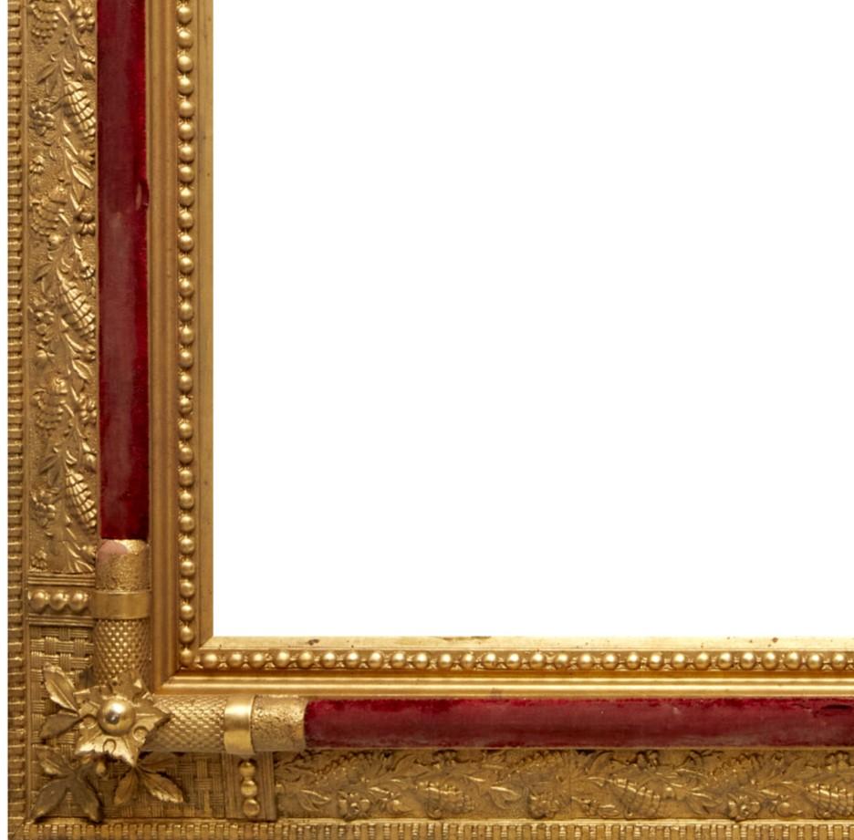 Richtschnitzter und vergoldeter Empire-Rahmen aus dem frühen 19. Jahrhundert mit roten Samt-Akzenten im Angebot 1