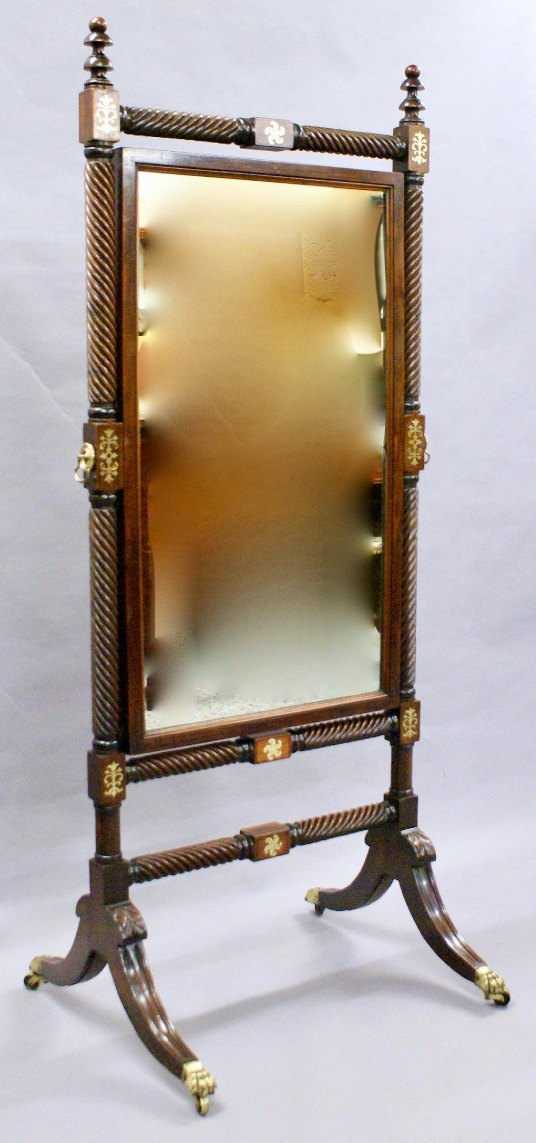 Early 19th Century Rosewood Cheval Mirror with Original Mirror In Good Condition In London, GB
