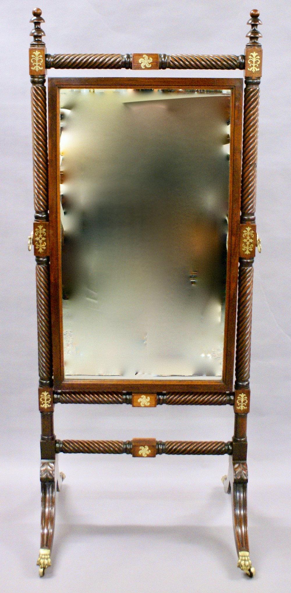 Early 19th Century Rosewood Cheval Mirror with Original Mirror 1